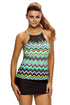 Sexy Multicolor Zigzag Print Macrame High Neck Swim Top